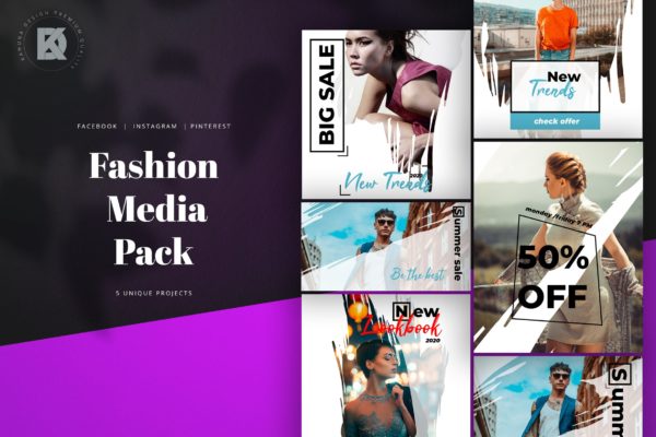 时尚行业社交媒体新媒体广告设计模板蚂蚁素材精选 Fashion Social Media Pack