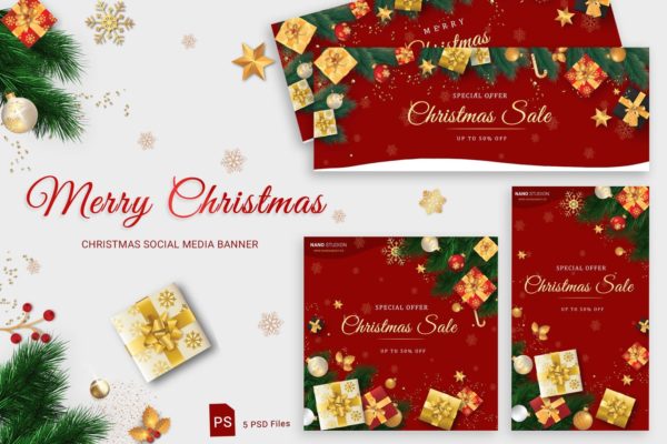 圣诞节主题社交媒体自媒体Banner设计模板蚂蚁素材精选 Christmas Social Media Banner