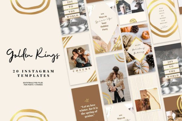镶金元素Instagram社交设计模板第一素材精选素材 Golden Rings