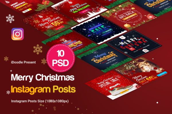 圣诞节促销活动Instagram社交平台广告设计模板第一素材精选 Merry Christmas Instagram Posts