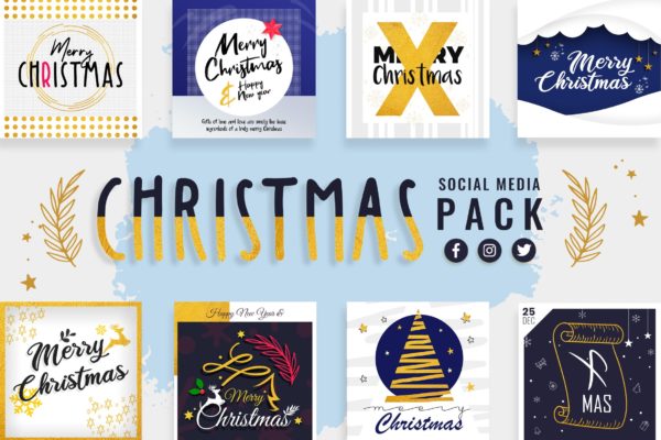 社交媒体自媒体圣诞节祝语贴图设计模板第一素材精选 Christmas Social Media Templates