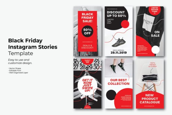 Instagram社交平台黑色星期五促销广告设计模板蚂蚁素材精选 Black Friday Simple Instagram Story