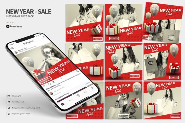 新年主题促销活动Instagram广告设计模板蚂蚁素材精选 New Year Sale – Instagram Post MR