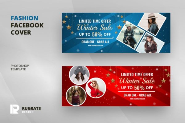 冬季年终大促活动Facebook封面广告模板蚂蚁素材精选 Fashion R4 Facebook Cover Template