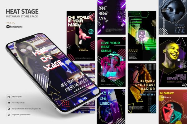 孟菲斯风格Instagram社交平台品牌故事设计模板第一素材精选 Heat Stage – Activity Instagram Stories RY