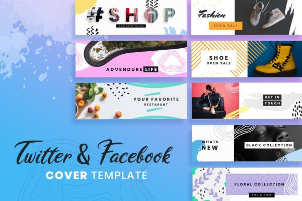孟菲斯风格Facebook&Twitter封面设计模板第一素材精选 Facebook & Twitter Cover Templates