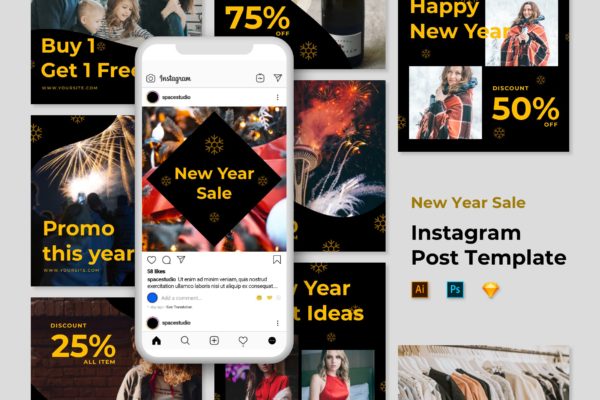 Instagram社交平日新年促销广告设计模板蚂蚁素材精选 Instagram Templates