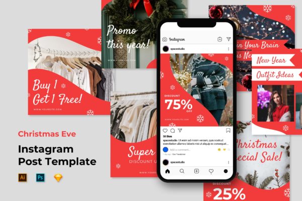 圣诞节新年主题Instagram社交电商促销广告设计模板第一素材精选 Instagram Templates