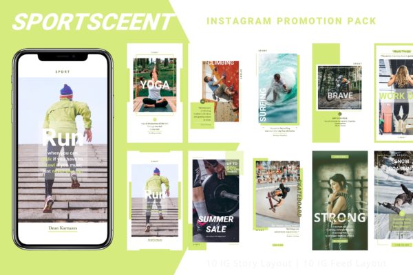体育运动主题Instagram品牌故事设计模板蚂蚁素材精选 Sportsceent – Instagram Story Pack