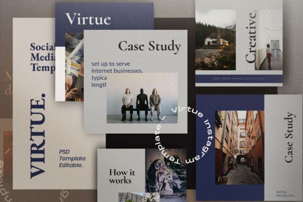 复古颗粒感背景社交媒体设计模板第一素材精选素材 VIRTUE – Social Media Template + Stories