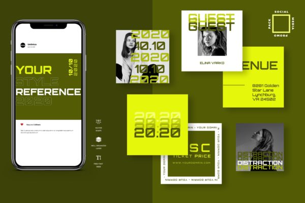 双色调设计风格Instagram文章贴图模板蚂蚁素材精选 Three Duotone Instagram Post Template