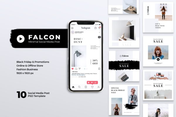 创意设计代理Instagram&Facebook文章贴图模板第一素材精选 FALCON Creative Agency Instagram & Facebook Post