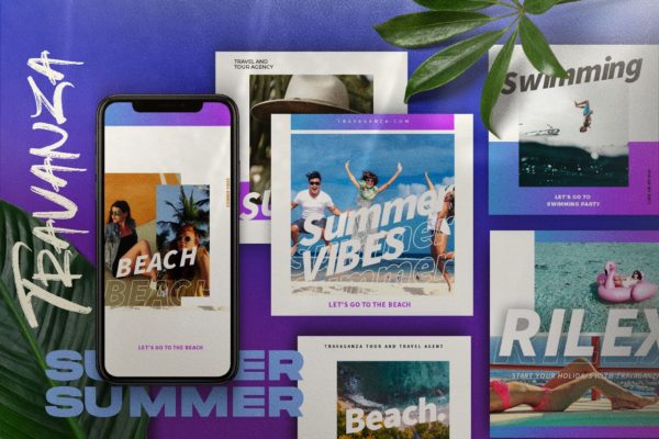 夏季主题社交媒体设计模板蚂蚁素材精选素材 TRANSVANZA – Summer Social Media Template+Stories