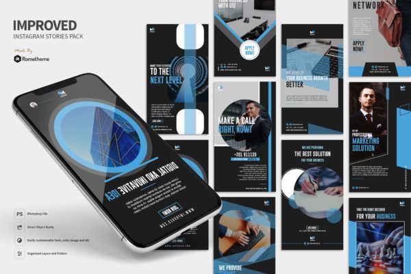 企业营销推广Instagram社交品牌设计模板第一素材精选 Improved – Marketing Business Instagram Stories RY