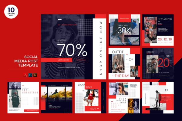 城市时尚主题社交媒体设计素材包 Urban Fashion Social Media Kit PSD & AI Template