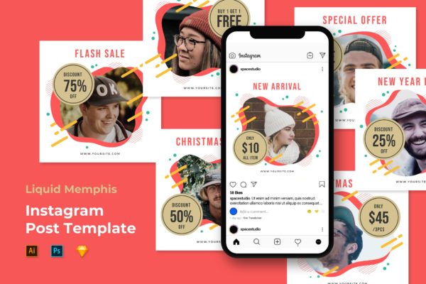 抽象液体图形孟菲斯风格Instagram社交贴图设计模板蚂蚁素材精选 Instagram Templates