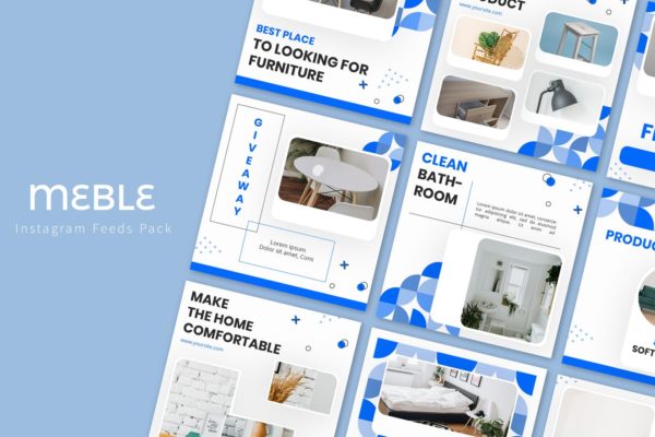 孟菲斯风格Instagram信息流贴图设计模板蚂蚁素材精选 Meble – Instagram Feeds Pack