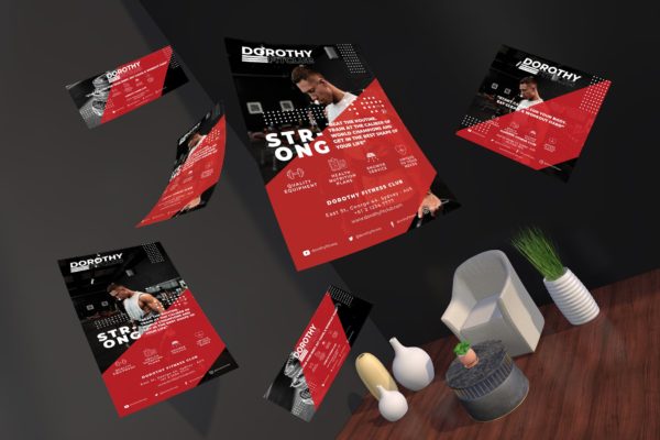 健身运动主题宣传单&社交媒体设计素材包 Gym Sports Flyer and Social Media Pack Template