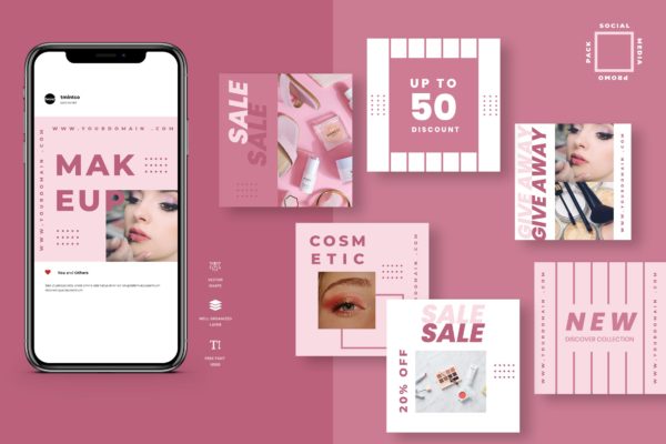 粉色系双色调版式设计Instagram贴图设计模板蚂蚁素材精选 Five Duotone Instagram Post Template