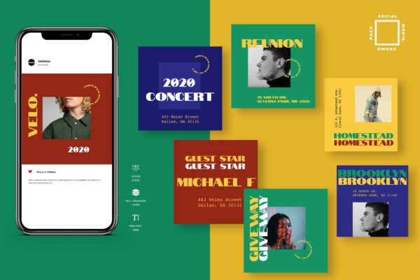 双色调标题版式设计Instagram贴图设计模板第一素材精选 Six Duotone Instagram Post Template