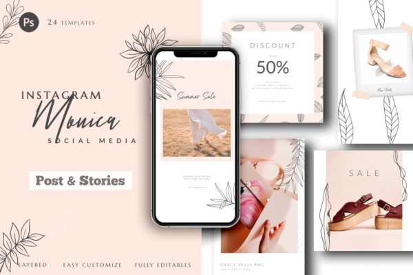 Instagram社交网站简约手绘图案设计素材包 Instagram Monica Social Media Pack