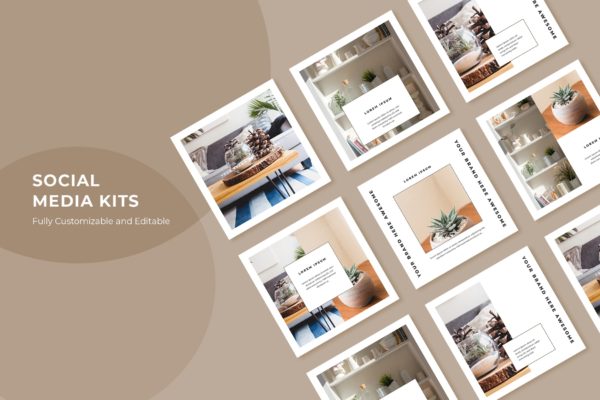 盆栽景观/室内设计品牌推广适用社交设计素材包v98 SRTP – Social Media Kit.98