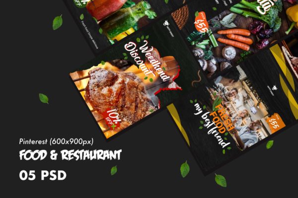 西式美食＆西餐主题Pinterest社交广告设计PSD模板第一素材精选 Food & Restaurants Pinterest PSD Template