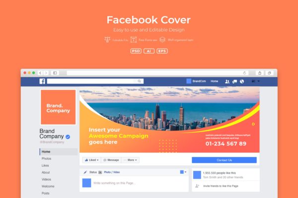 企业Facebook账号主页封面设计模板第一素材精选v2.3 ADL Facebook Cover.v2.3