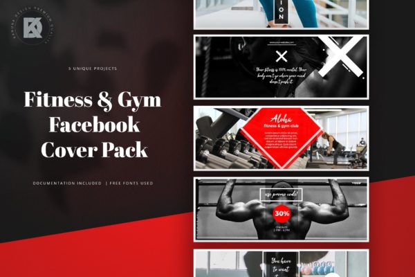健身运动品牌Facebook封面设计模板蚂蚁素材精选 Fitness & Gym Facebook Cover Pack