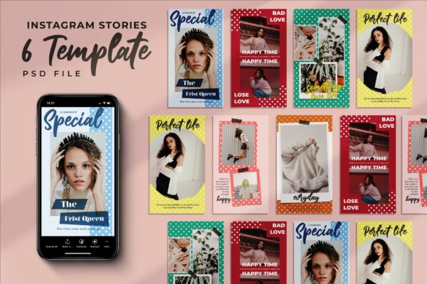 波尔卡圆点艺术风格Instagram品牌故事设计素材 Polka Dots Instagram Stories