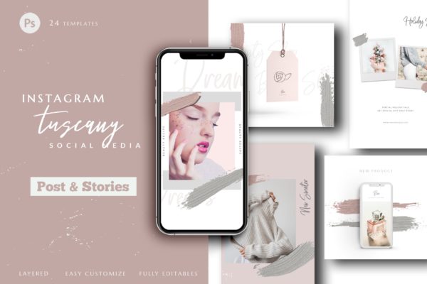 素雅风格Instagram品牌故事&贴图社交素材包 Instagram Tuscany Social Media Pack