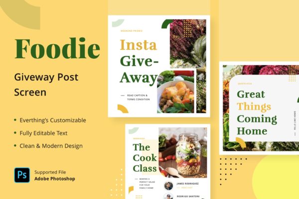 方形美食主题Instagram社交推广贴图设计模板第一素材精选 Foodie – Giveaway Image Post