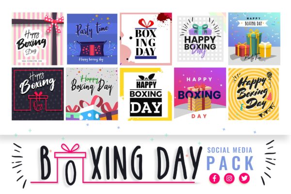 礼品交换日社交媒体设计素材包 Boxing Day Social Media Templates