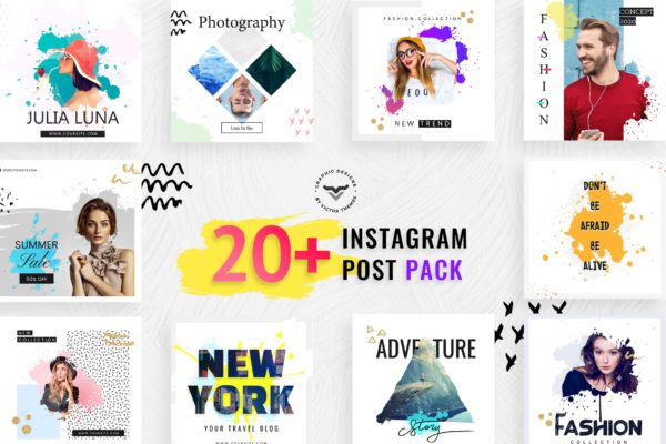 20+水墨笔刷风格Instagram社交文章贴图模板第一素材精选 Instagram Post Social Media Template