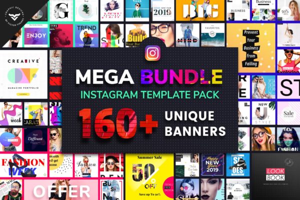 160+社交平台正方形广告Banner设计模板第一素材精选合集 Instagram Mega Bundle Template Pack