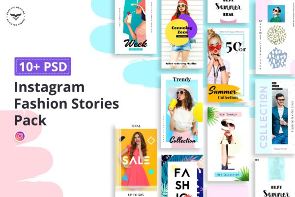 10+色彩丰富时尚主题Instagram品牌广告设计模板第一素材精选 Instagram Fashion Stories Pack
