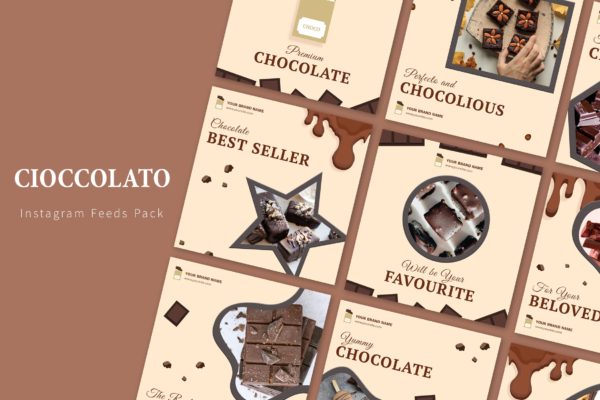巧克力品牌营销Instagram社交信息流广告模板第一素材精选 Cioccolato – Instagram Feeds Pack