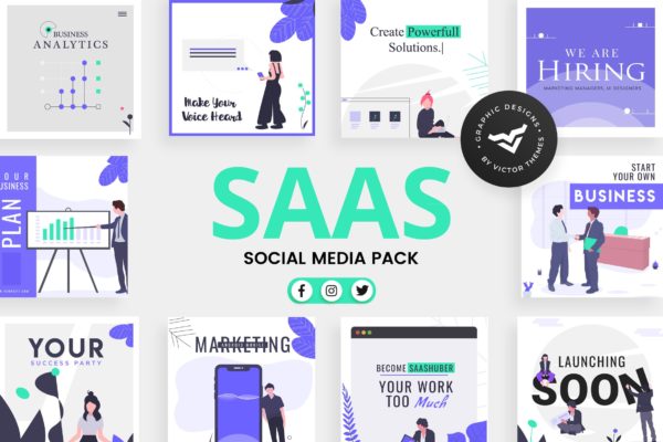 SAAS业务推广社交媒体广告设计模板蚂蚁素材精选 SAAS Business Social Media Template