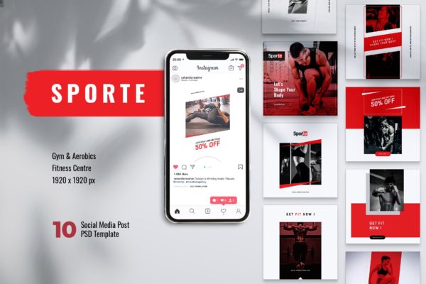 体育运动/健身主题Instagram&Facebook贴图设计模板第一素材精选 SPORTE Fitness & Gym Instagram & Facebook Post
