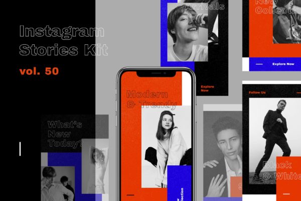 Instagram社交平台潮牌品牌故事推广设计素材包v50 Instagram Stories Kit (Vol.50)