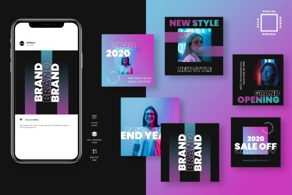 10款渐变色&双色调Instagram贴图设计PSD模板第一素材精选 Seven Duotone Instagram Post Template