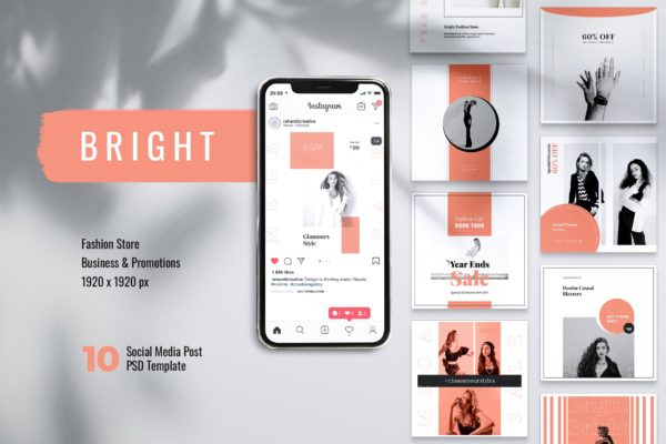 Instagram & Facebook社交网站时尚主题贴图设计素材 BRIGHT Fashion Instagram & Facebook Post