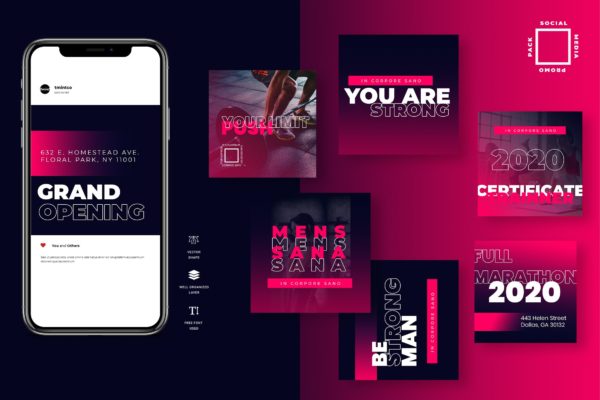 双色&渐变色设计风格Instagram贴图设计模板蚂蚁素材精选 Eight Duotone Instagram Post Template