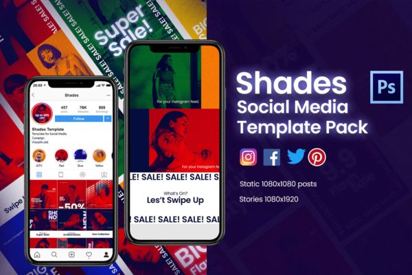 18款社交媒体品牌推广贴图设计PSD模板蚂蚁素材精选 Shades Post + Story Social Media Template – JJ