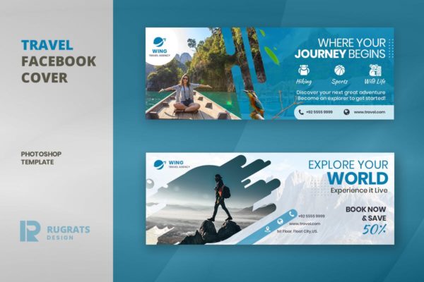 旅游公司/旅游代理品牌Facebook封面设计模板第一素材精选 Travel R2 Facebook Cover Template