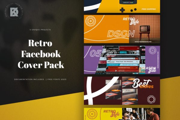 复古风格Facebook主页封面设计模板蚂蚁素材精选 Retro Facebook Cover Pack