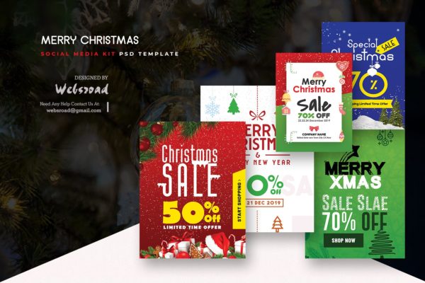 圣诞主题促销社交广告设计PSD模板第一素材精选 Merry Christmas Social Media Kit PSD Templates