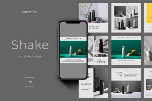 北欧风格社交媒体文章贴图设计模板蚂蚁素材精选 Shake Social Media Post