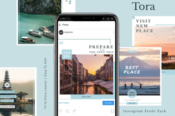旅行文化主题Instagram信息流贴图设计模板第一素材精选 Tora – Instagram Feeds Pack