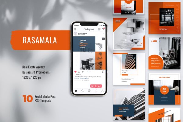 房地产销售租赁Instagram&Facebook社交贴图设计PSD模板蚂蚁素材精选 RASAMALA Real Estate Instagram & Facebook Post